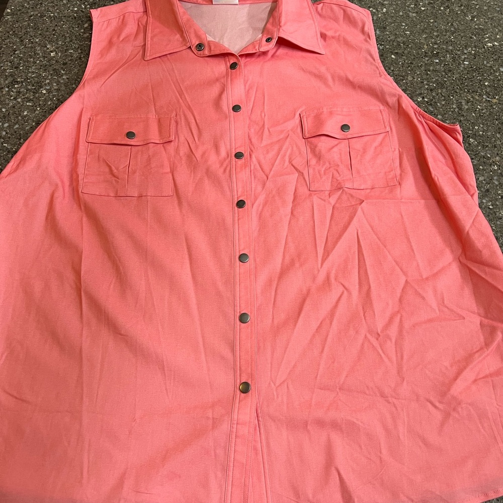 LuLaRoe Roxanne Snap Button Down Sleeveless Shirt Salmon Size 3XL Plus Size Tank